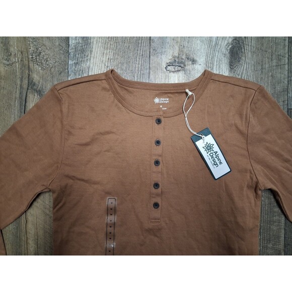 NEW! Women's Alpine Design Basic Long Sleeve Henley Shirt, Brown Size Medium - Picture 3 of 7
